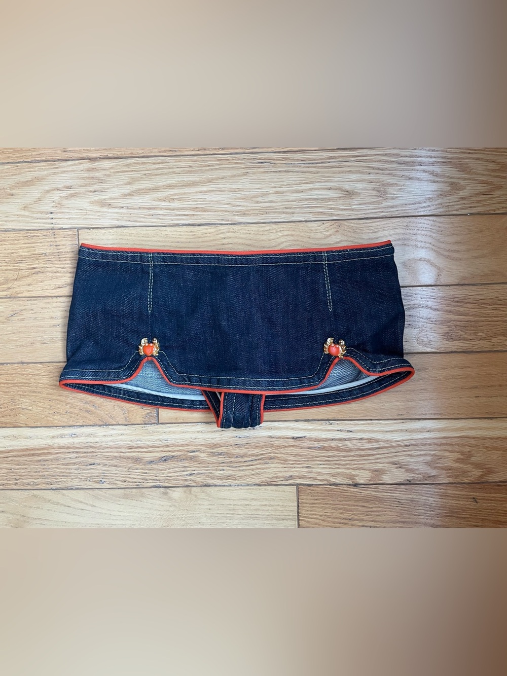 DSQUARED2 2005 Vintage Denim & Orange Piping Micro Mini Skirt Skort 40IT